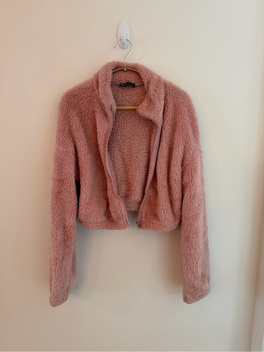 SHEIN Dusty Rose Faux Shearling Teddy Jacket